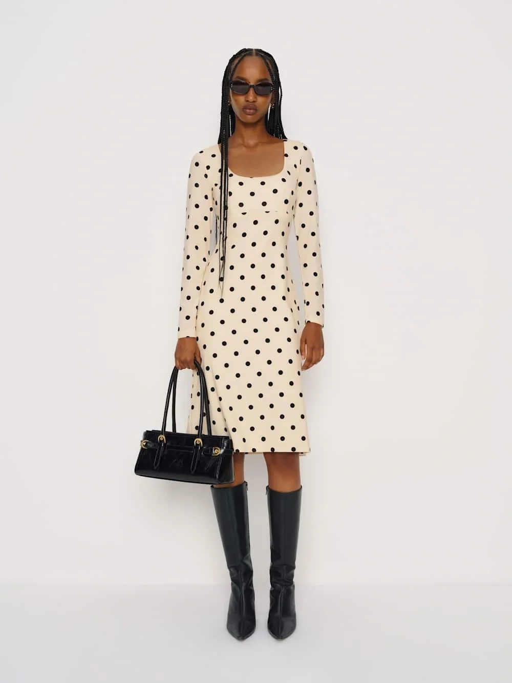 Reformation Davi Knit Dress in Sundae Dot - Picture 2 of 14